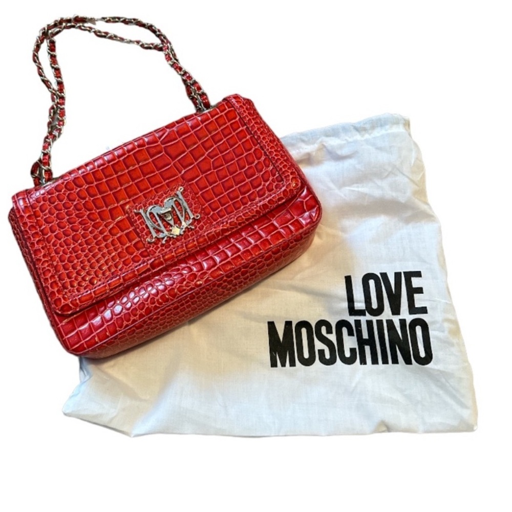 Love Moschino Red Croc-Texture Shoulder Bag